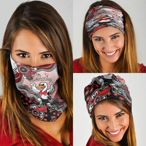 Personalized Sydney Swans Football Mascot Neck Gaiter Aboriginal Dot Art Style Vibrant Indigenous Pattern Design