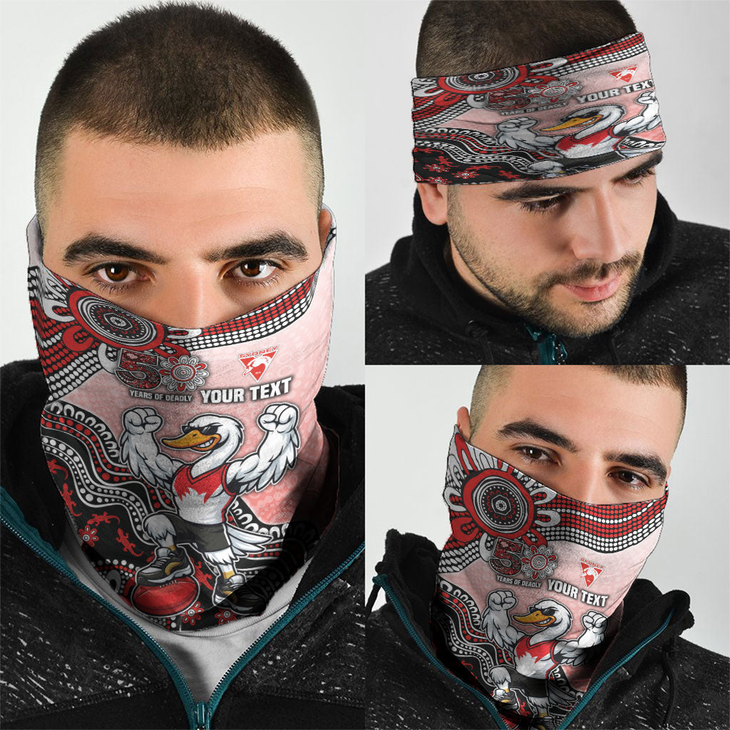 Personalized Sydney Swans Football Mascot Neck Gaiter Aboriginal Dot Art Style Vibrant Indigenous Pattern Design