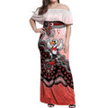 Personalized Sydney Swans Football Mascot Off Shoulder Maxi Dress Aboriginal Dot Art Style Vibrant Indigenous Pattern Design