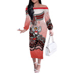 Personalized Sydney Swans Football Mascot Off The Shoulder Long Sleeve Dress Aboriginal Dot Art Style Vibrant Indigenous Pattern Design