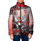 Personalized Sydney Swans Football Mascot Padded Jacket Aboriginal Dot Art Style Vibrant Indigenous Pattern Design