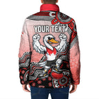 Personalized Sydney Swans Football Mascot Padded Jacket Aboriginal Dot Art Style Vibrant Indigenous Pattern Design