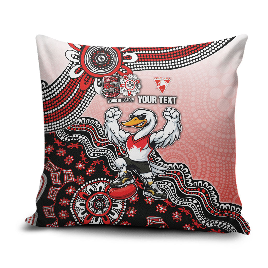 Personalized Sydney Swans Football Mascot Pillow Cover Aboriginal Dot Art Style Vibrant Indigenous Pattern Design