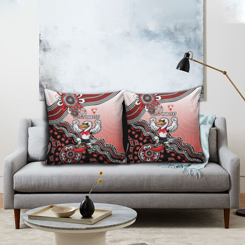 Personalized Sydney Swans Football Mascot Pillow Cover Aboriginal Dot Art Style Vibrant Indigenous Pattern Design