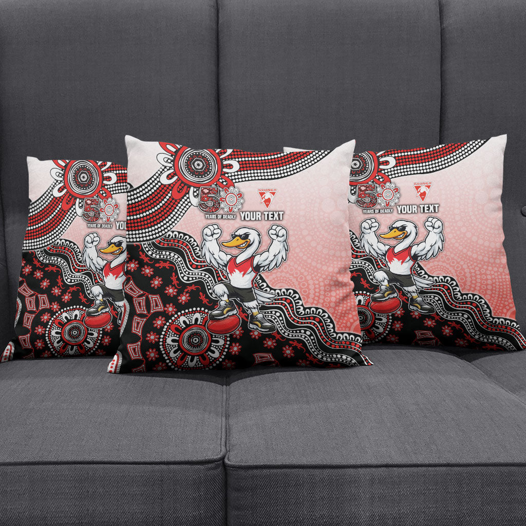 Personalized Sydney Swans Football Mascot Pillow Cover Aboriginal Dot Art Style Vibrant Indigenous Pattern Design