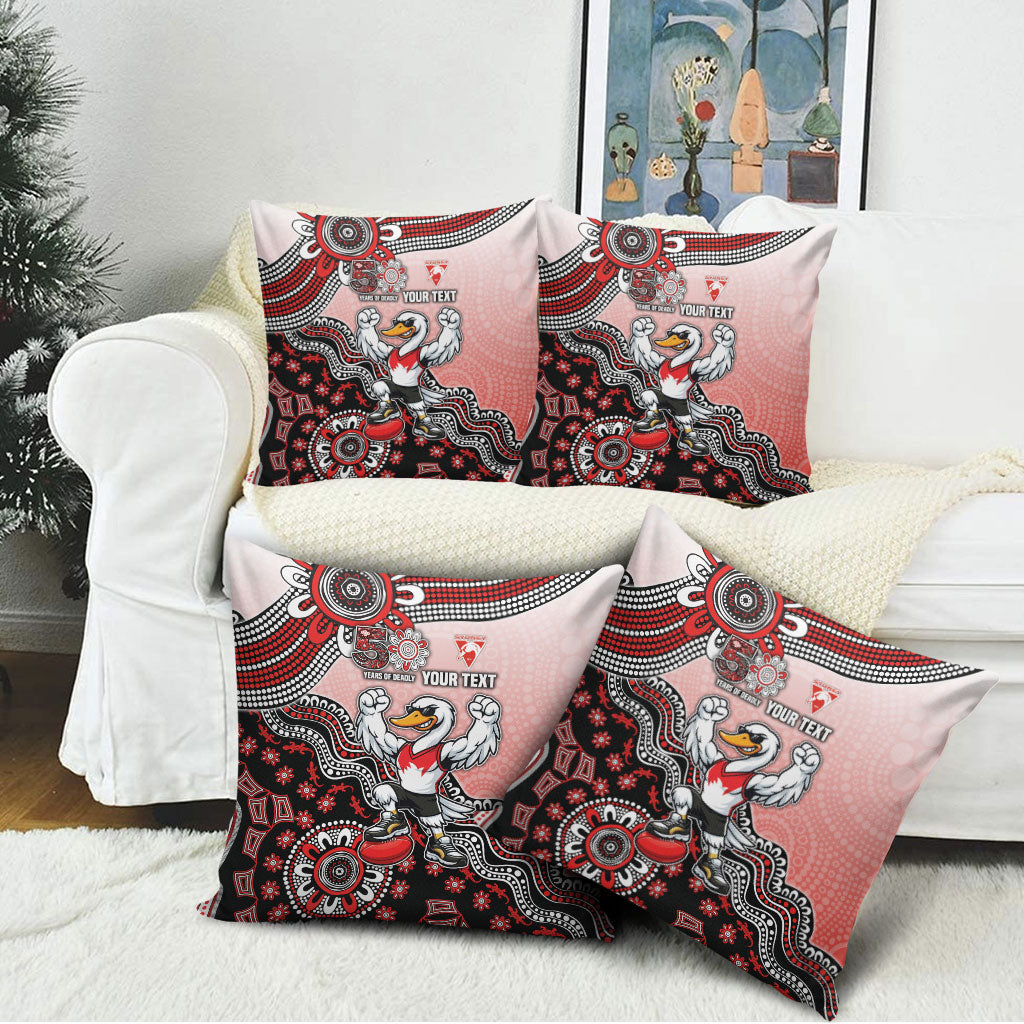 Personalized Sydney Swans Football Mascot Pillow Cover Aboriginal Dot Art Style Vibrant Indigenous Pattern Design