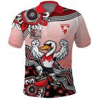 Personalized Sydney Swans Football Mascot Polo Shirt Aboriginal Dot Art Style Vibrant Indigenous Pattern Design