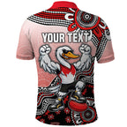 Personalized Sydney Swans Football Mascot Polo Shirt Aboriginal Dot Art Style Vibrant Indigenous Pattern Design