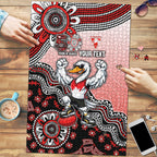 Personalized Sydney Swans Football Mascot Puzzle Aboriginal Dot Art Style Vibrant Indigenous Pattern Design