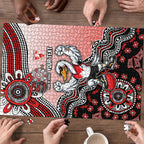 Personalized Sydney Swans Football Mascot Puzzle Aboriginal Dot Art Style Vibrant Indigenous Pattern Design
