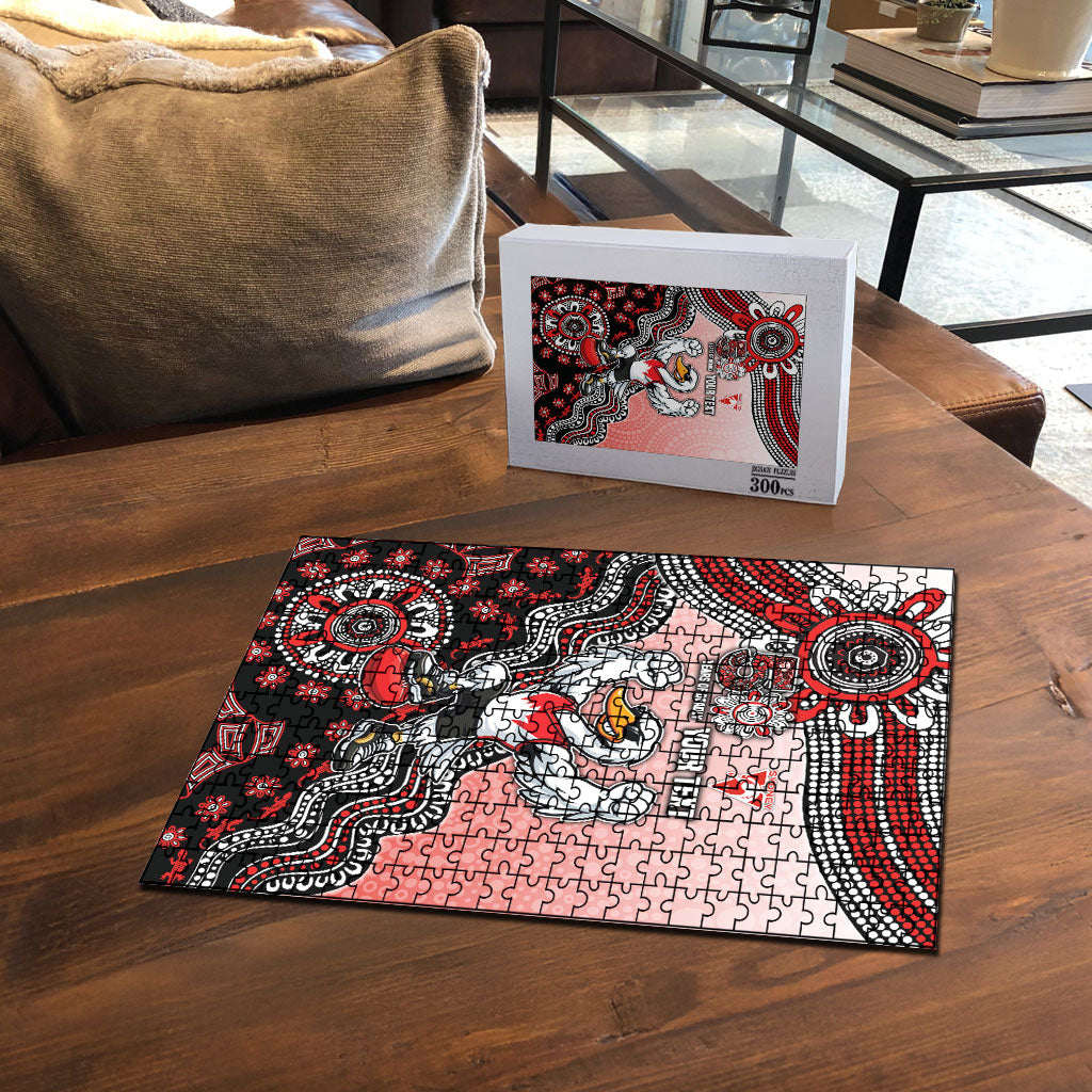Personalized Sydney Swans Football Mascot Puzzle Aboriginal Dot Art Style Vibrant Indigenous Pattern Design