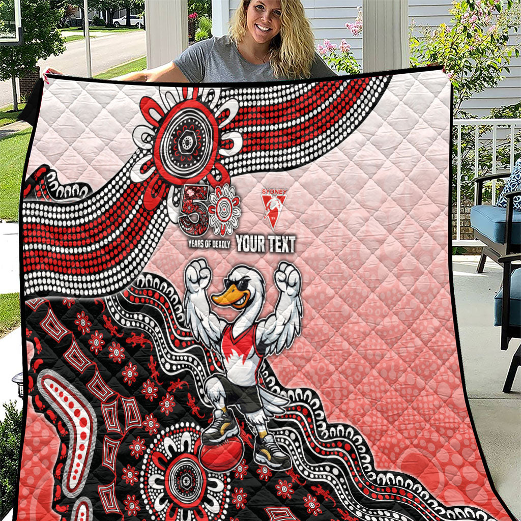 Personalized Sydney Swans Football Mascot Quilt Aboriginal Dot Art Style Vibrant Indigenous Pattern Design