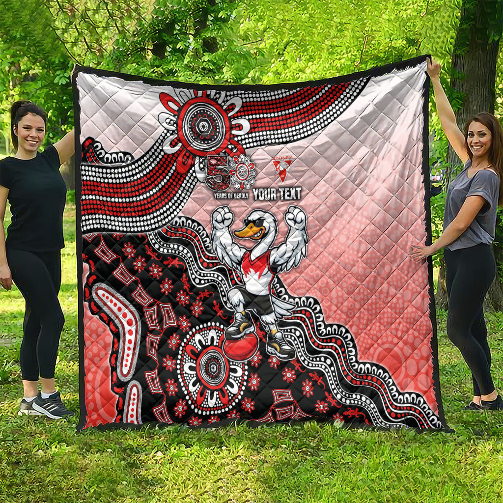 Personalized Sydney Swans Football Mascot Quilt Aboriginal Dot Art Style Vibrant Indigenous Pattern Design