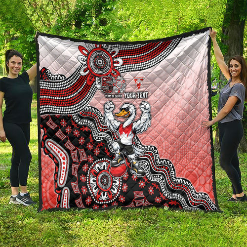 Personalized Sydney Swans Football Mascot Quilt Aboriginal Dot Art Style Vibrant Indigenous Pattern Design
