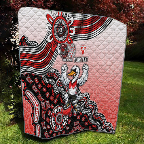 Personalized Sydney Swans Football Mascot Quilt Aboriginal Dot Art Style Vibrant Indigenous Pattern Design