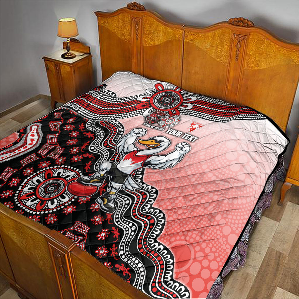 Personalized Sydney Swans Football Mascot Quilt Aboriginal Dot Art Style Vibrant Indigenous Pattern Design