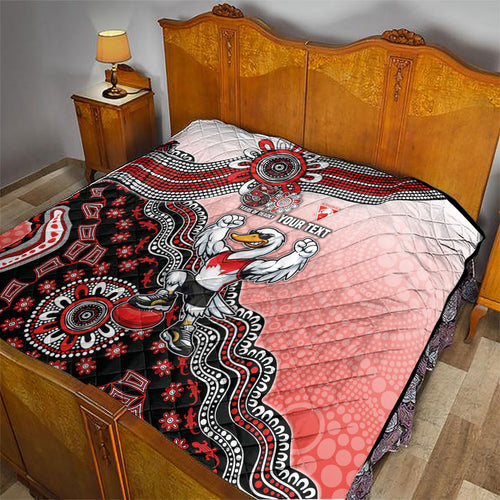 Personalized Sydney Swans Football Mascot Quilt Aboriginal Dot Art Style Vibrant Indigenous Pattern Design