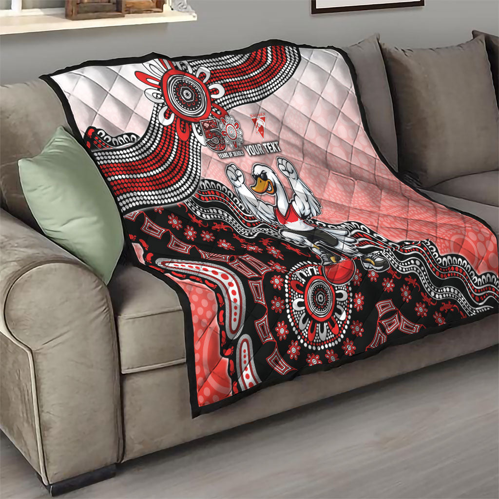 Personalized Sydney Swans Football Mascot Quilt Aboriginal Dot Art Style Vibrant Indigenous Pattern Design