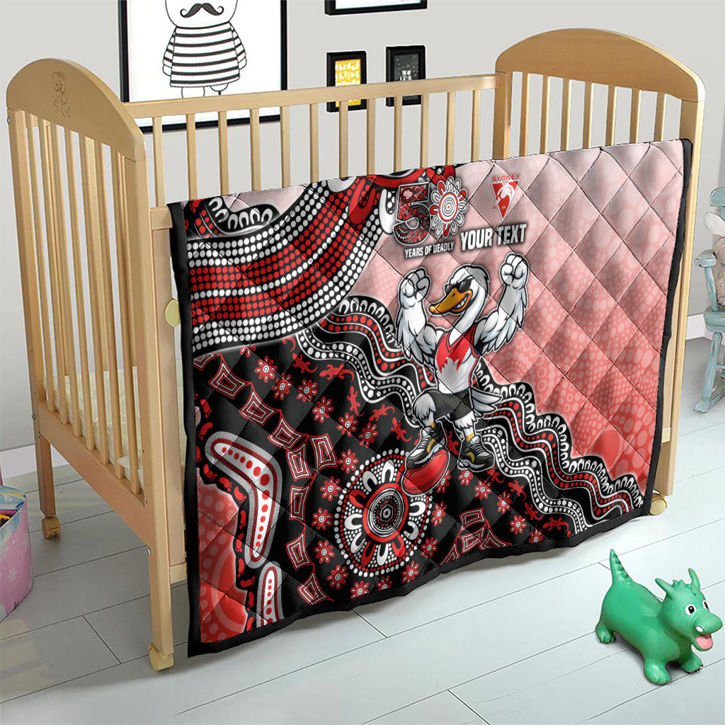 Personalized Sydney Swans Football Mascot Quilt Aboriginal Dot Art Style Vibrant Indigenous Pattern Design
