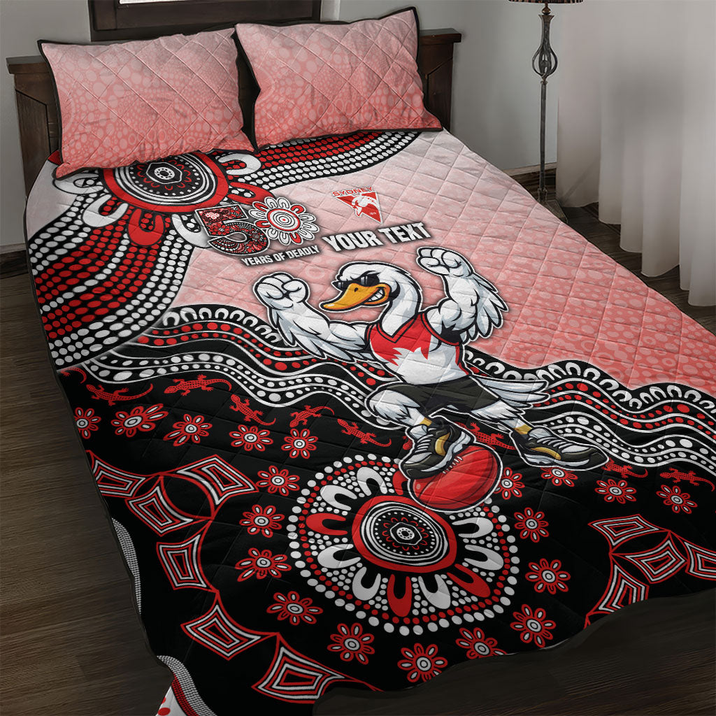 Personalized Sydney Swans Football Mascot Quilt Bed Set Aboriginal Dot Art Style Vibrant Indigenous Pattern Design