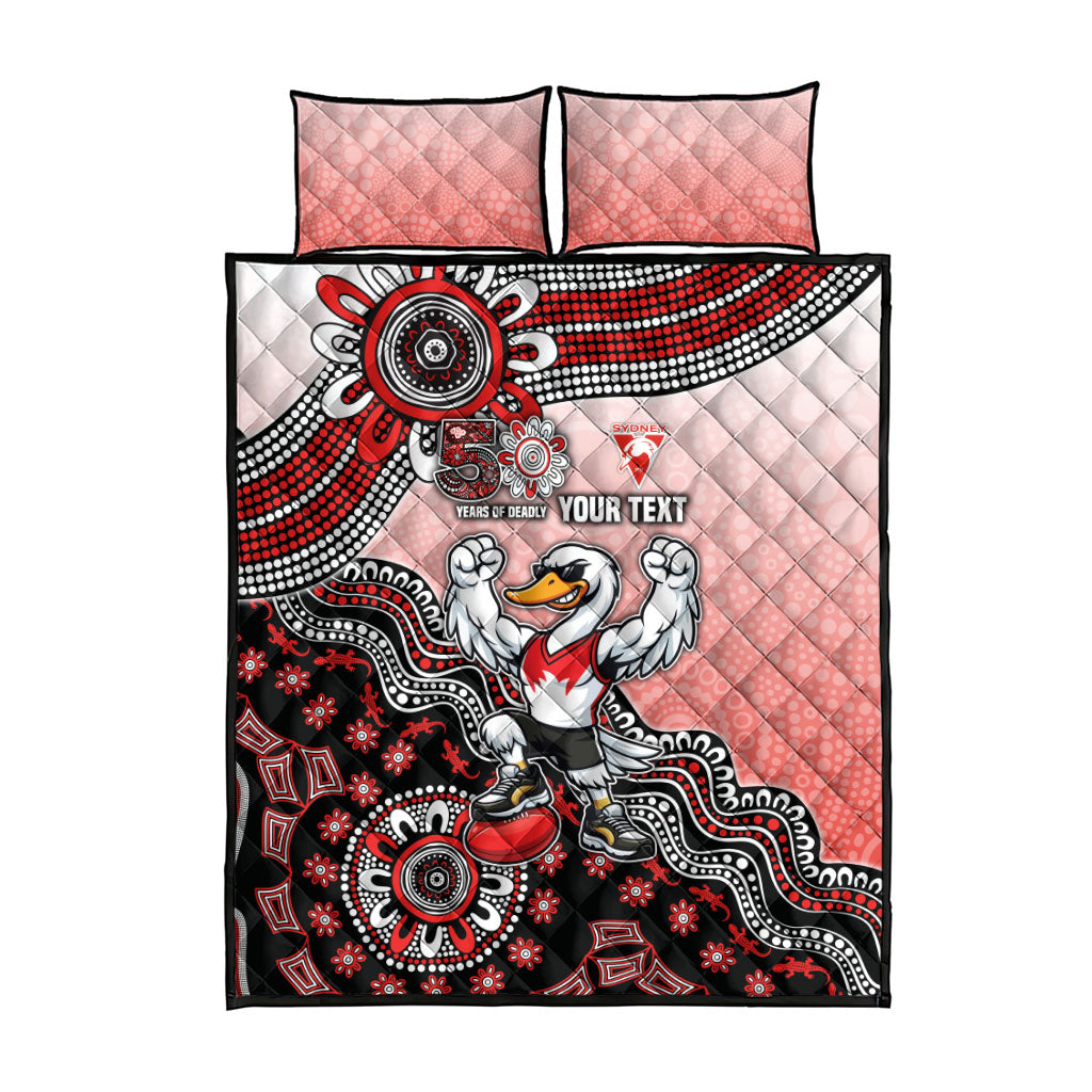 Personalized Sydney Swans Football Mascot Quilt Bed Set Aboriginal Dot Art Style Vibrant Indigenous Pattern Design