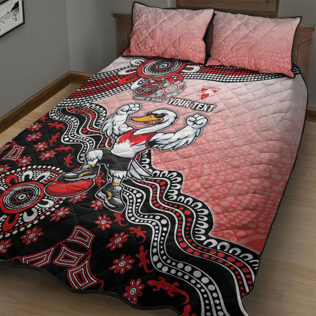 Personalized Sydney Swans Football Mascot Quilt Bed Set Aboriginal Dot Art Style Vibrant Indigenous Pattern Design