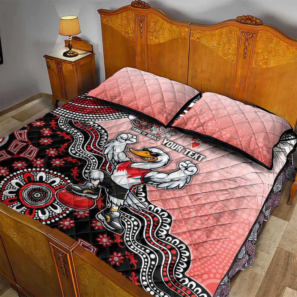 Personalized Sydney Swans Football Mascot Quilt Bed Set Aboriginal Dot Art Style Vibrant Indigenous Pattern Design