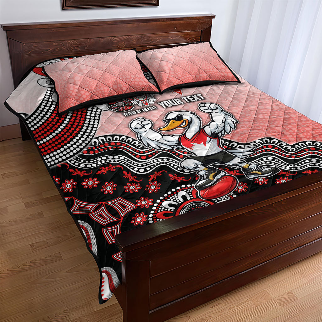 Personalized Sydney Swans Football Mascot Quilt Bed Set Aboriginal Dot Art Style Vibrant Indigenous Pattern Design
