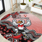 Personalized Sydney Swans Football Mascot Round Carpet Aboriginal Dot Art Style Vibrant Indigenous Pattern Design