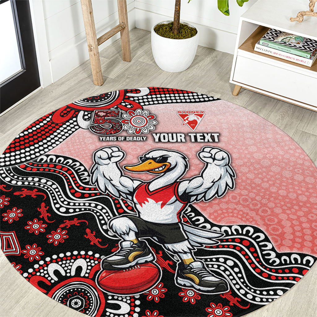 Personalized Sydney Swans Football Mascot Round Carpet Aboriginal Dot Art Style Vibrant Indigenous Pattern Design