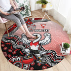 Personalized Sydney Swans Football Mascot Round Carpet Aboriginal Dot Art Style Vibrant Indigenous Pattern Design