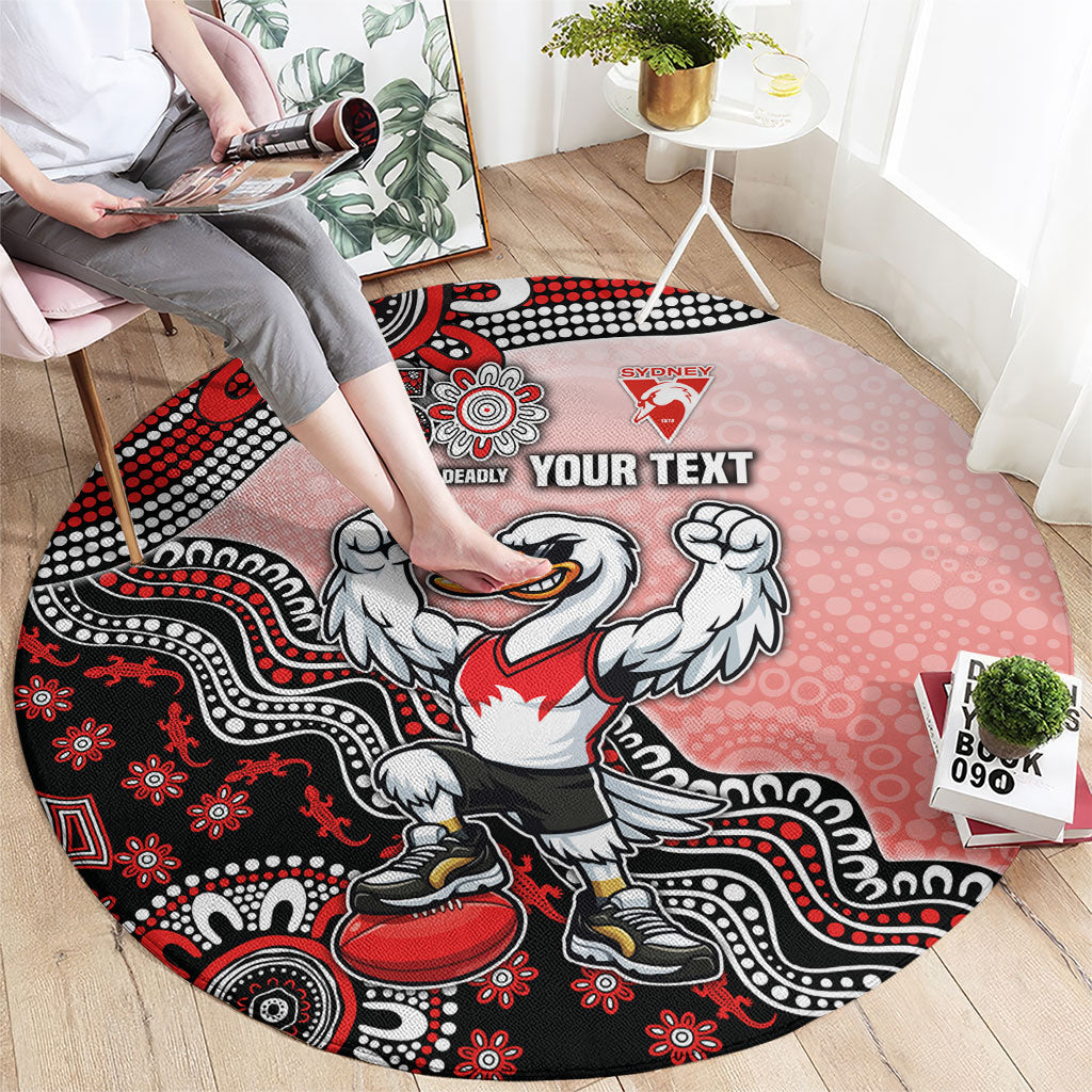 Personalized Sydney Swans Football Mascot Round Carpet Aboriginal Dot Art Style Vibrant Indigenous Pattern Design