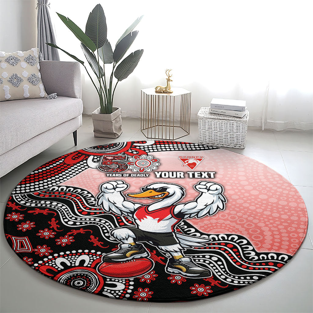 Personalized Sydney Swans Football Mascot Round Carpet Aboriginal Dot Art Style Vibrant Indigenous Pattern Design