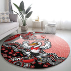Personalized Sydney Swans Football Mascot Round Carpet Aboriginal Dot Art Style Vibrant Indigenous Pattern Design
