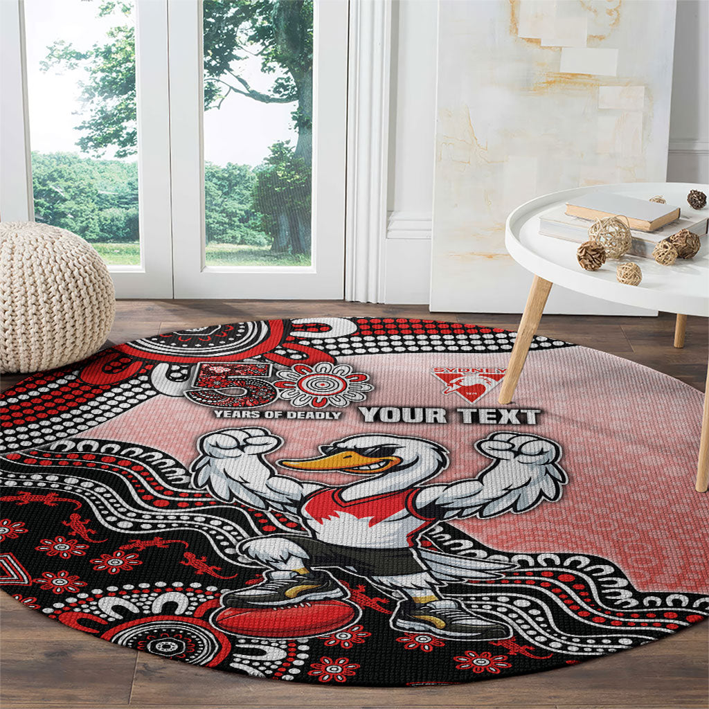 Personalized Sydney Swans Football Mascot Round Carpet Aboriginal Dot Art Style Vibrant Indigenous Pattern Design