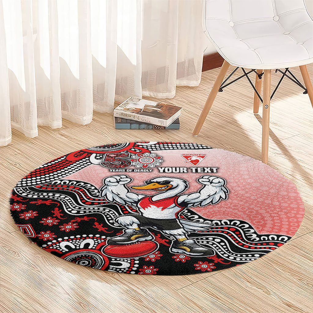 Personalized Sydney Swans Football Mascot Round Carpet Aboriginal Dot Art Style Vibrant Indigenous Pattern Design