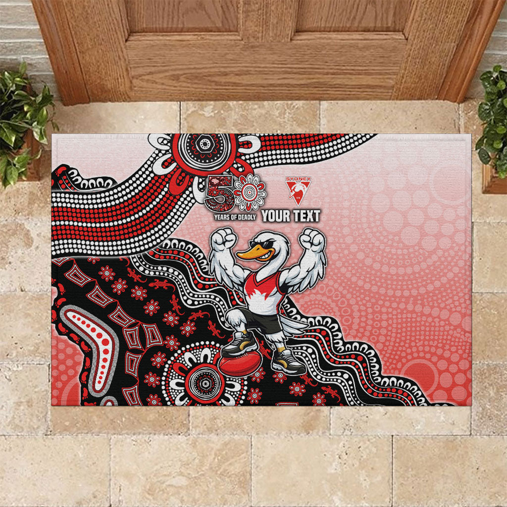 Personalized Sydney Swans Football Mascot Rubber Doormat Aboriginal Dot Art Style Vibrant Indigenous Pattern Design