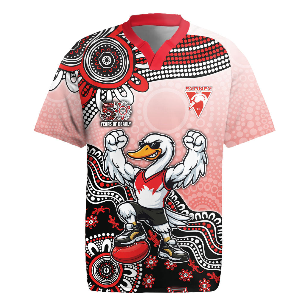 Personalized Sydney Swans Football Mascot Rugby Jersey Aboriginal Dot Art Style Vibrant Indigenous Pattern Design