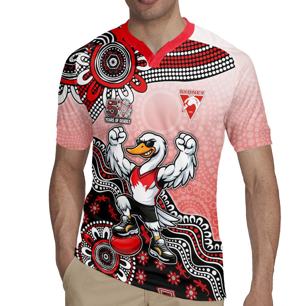 Personalized Sydney Swans Football Mascot Rugby Jersey Aboriginal Dot Art Style Vibrant Indigenous Pattern Design