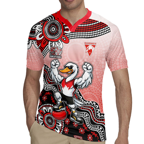 Personalized Sydney Swans Football Mascot Rugby Jersey Aboriginal Dot Art Style Vibrant Indigenous Pattern Design