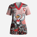 Personalized Sydney Swans Football Mascot Scrub Top Aboriginal Dot Art Style Vibrant Indigenous Pattern Design
