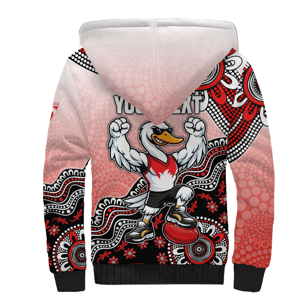 Personalized Sydney Swans Football Mascot Sherpa Hoodie Aboriginal Dot Art Style Vibrant Indigenous Pattern Design