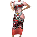 Personalized Sydney Swans Football Mascot Short Sleeve Bodycon Dress Aboriginal Dot Art Style Vibrant Indigenous Pattern Design