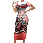 Personalized Sydney Swans Football Mascot Short Sleeve Bodycon Dress Aboriginal Dot Art Style Vibrant Indigenous Pattern Design