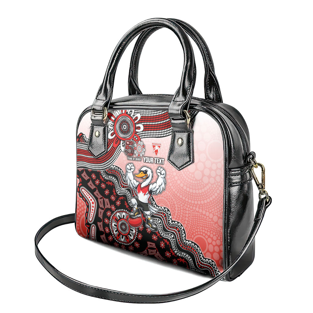Personalized Sydney Swans Football Mascot Shoulder Handbag Aboriginal Dot Art Style Vibrant Indigenous Pattern Design