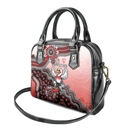 Personalized Sydney Swans Football Mascot Shoulder Handbag Aboriginal Dot Art Style Vibrant Indigenous Pattern Design