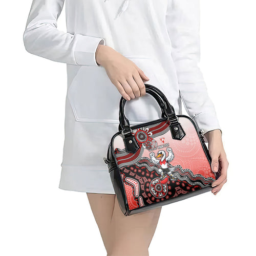 Personalized Sydney Swans Football Mascot Shoulder Handbag Aboriginal Dot Art Style Vibrant Indigenous Pattern Design
