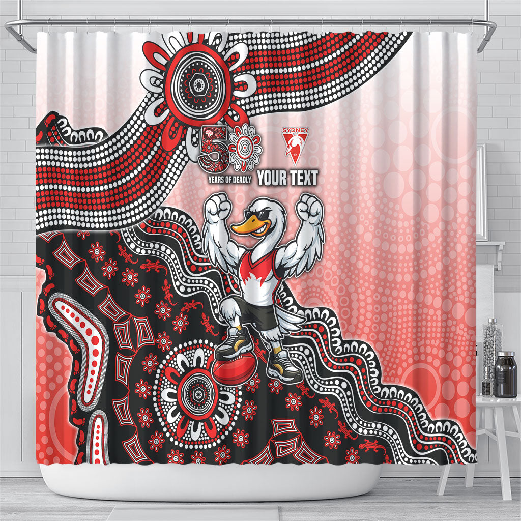 Personalized Sydney Swans Football Mascot Shower Curtain Aboriginal Dot Art Style Vibrant Indigenous Pattern Design