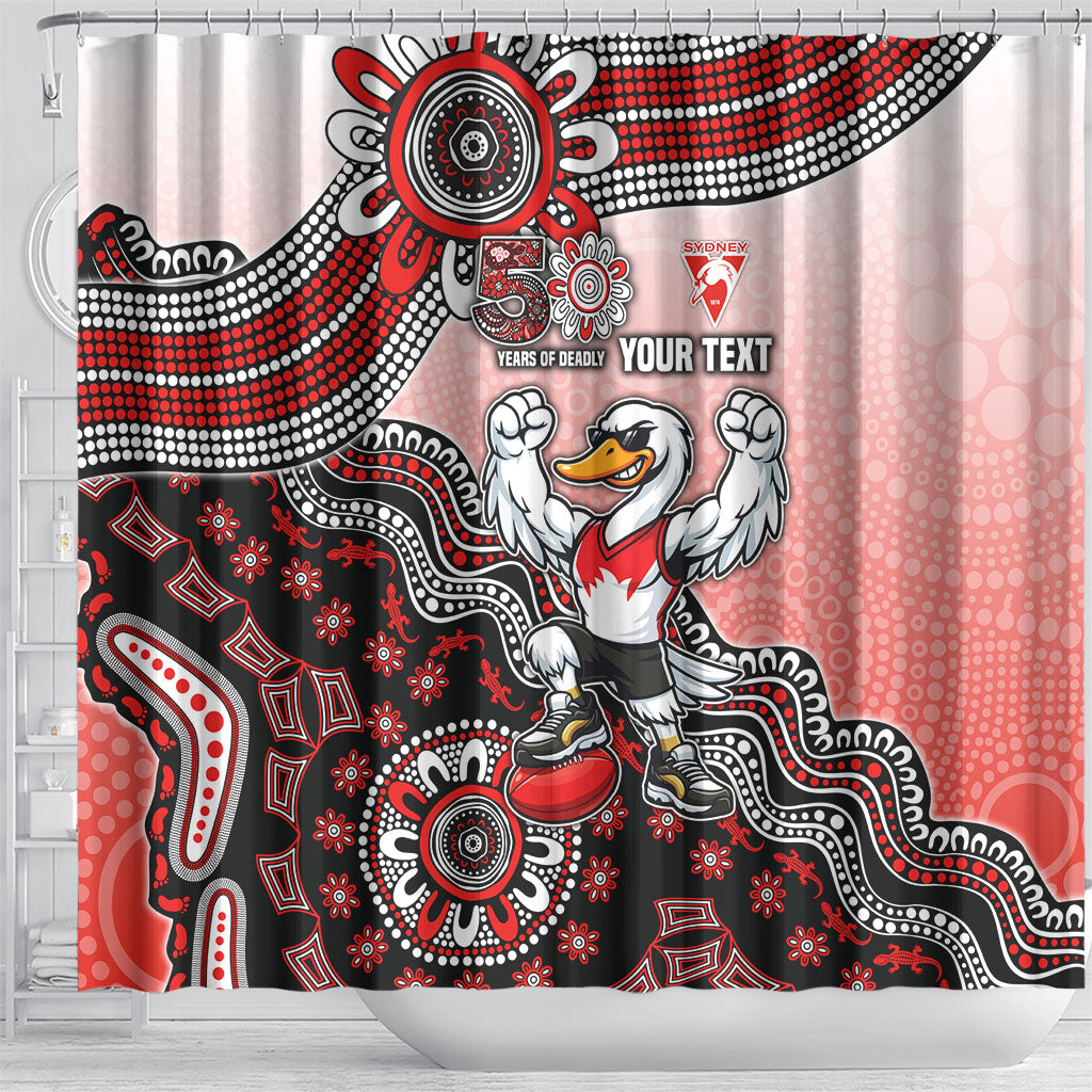 Personalized Sydney Swans Football Mascot Shower Curtain Aboriginal Dot Art Style Vibrant Indigenous Pattern Design