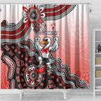 Personalized Sydney Swans Football Mascot Shower Curtain Aboriginal Dot Art Style Vibrant Indigenous Pattern Design